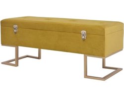 Opbergbank van fluweel - Halbank met zitplaats - Extra opbergruimte - Met stevige ijzeren poten - 105 x 40 x 44 cm - Mosterdgeel