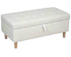 Opbergbank zachte voetenbank bedbank schoenbank 115x50x43cm wit Grote opbergruimte 84L Stevige houten poten Hoog draagvermogen 240KG Zachte bekleding Comfortabel hoog veerkrachtig schuim Geschikt voor slaapkamer en woonkamer