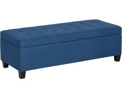 Opbergbank – Zitbank – Halbank – Opbergbank – Poef – Stofbekleding – Diepblauw – Ruime Opbergruimte – 125 cm Breed