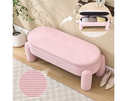 Opbergbank – Zitbank – Opbergkist – Halbank – Poef – Roze Chenille – Houten Frame – 104x43x43 cm – Met Opbergruimte – Zacht Zitvlak