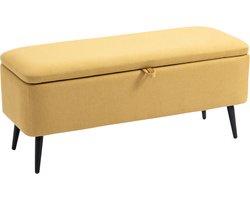 Opbergbank, zitkist, gestoffeerde bank, linnenlook, tot 150 kg belastbaar, 101×38,5×44,5 cm, Geel