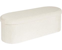 Opbergbank - Zitkruk Voetenbank - Extra Opbergruimte - Comfortabele Teddy stof - 110 cm Lengte - Wit