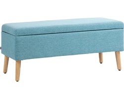 Opbergbank,110×39×45 cm,Met opklapbare zitting en opbergruimte, Blauw, Polyester en hout, Gestoffeerde zitbank, Opbergkist, Zitkist, Halbank, Slaapkamerbank, Woonkamerbank, Bedbank, Voetenbank, Opberghocker, Voor woonkamer slaapkamer hal.