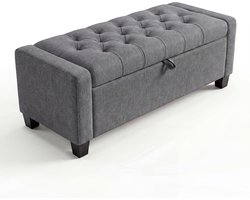 Opbergbankje - 50,8 inch opbergbankje - Gestoffeerd bankje met capitons - Draagvermogen van 670 lbs en 30 gallon opbergruimte - voor slaapkamer, hal en woonkamer - Grijs - 130×46×42 cm