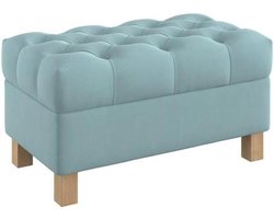 Opbergbankje Gestoffeerd - Voetenbankje Deken Kist - Extra Zitting - Diep Geknoopt - 80 cm Breed - Lichtblauw