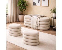 Opbergbankje met 2 Poefen Crème Wit – Luxe Teddy Zitbank met Opbergruimte – Opbergpoef Set – Multifunctioneel Bankje – Extra Zitplaatsen – Voetenbank – Woonkamer Slaapkamer Hal – Modern Scandinavisch Japandi Interieur – opberg bank - poef