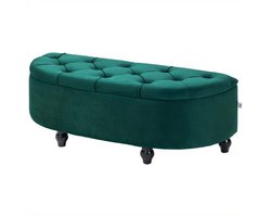 Opbergbankje – Opbergbank – Opbergbox – Zitbankje – Halbank – Donkergroen Fluwelen Bekleding – Rubberhouten Frame 120x46x42 cm