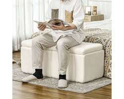 Opbergbankje – Zitbank – Bankje – Halbank – Opbergbox – Crème Wit Teddy Fleece – Houten Pootjes – 102x45x46 cm – Met Verstopte Opbergruimte