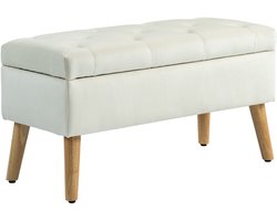 Opbergbank/kist - fluweelachtige stof - houten poten - max. draagvermogen 120 kg - 80 x 35 x 42 cm - crème