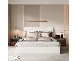 Opbergbed 140x190 Wit Teddy – met USB & Verstelbaar Hoofdbord