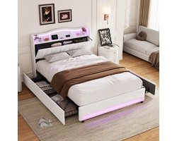 Opbergbed 160x200 cm met lattenbodem, led- en usb-aansluiting, Tweepersoonsbed 160x200 met opbergruimte, Gestoffeerd bedframe met hoofdbord, fluweel Grijs
