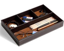 Opbergblad, lederen opbergdoos, nachtkastje dienblad, tassenlegger organizer, sleutelbakje voor horloges, telefoon, sieraden, sleutels, munten en kantoormaterialen (Bruin)