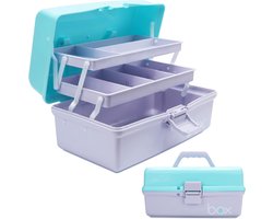 Opbergbox 12 Inch met 2 Uitschuifbare Lades – Drielagen Organizer – Opvouwbare Gereedschapskist – Naaidoos – Medicijnbox – EHBO Kist – Knutseldoos – Blauw Paars – Multifunctionele Opslagdoos