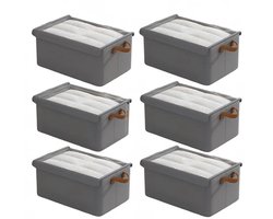 Opbergbox 6 stuks met deksel - Grote opvouwbare kleding organizer - Canvas opbergbak voor slaapkamer, plank, kast en onder bed - Grijs
