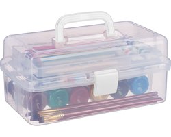 opbergbox - 9 vakken - knutselspullen - naaidoos - gereedschapskist - transparant-wit