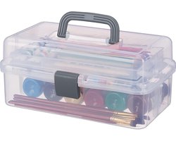 Opbergbox 9 vakken knutselspullen - naaidoos gereedschapskist - transparant/grijs 145 x 33 x 19 cm
