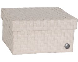 Opbergbox beige/champagne met deksel – stevige kunststof mand – decoratieve opbergdoos voor woonkamer, slaapkamer en kantoor - Handed By Cube Basket large