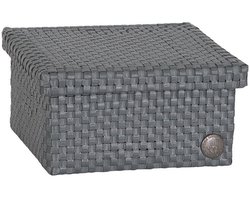 Opbergbox donkergrijs/dark grey met deksel – stevige kunststof mand – decoratieve opbergdoos voor woonkamer, slaapkamer en kantoor - Handed By Cube Basket small
