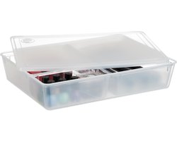 opbergbox met deksel - 3 vakken - 7 x 32 x 24,5 cm - organizer bureau - make-up - kunststof - transparant