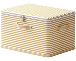 Opbergbox - met deksel - met cijferslot - opvouwbare opbergbox - opbergmand geschikt voor kledingkasten of onder bedden - gele strepen - 58 x 40 x 35 cm