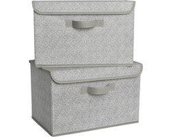 Opbergbox met deksel - Met handige organizer - Set van 2 - Grijs - Polyester
