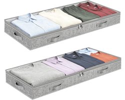 Opbergbox onder bed - 2 Stuks - 100×50×10cm - Opvouwbare Stoffen Opbergbakken - met Rits en Handgrepen - Stofvrije Opbergbox - voor Kleding, Dekens en Seizoensspullen Slaapkamer