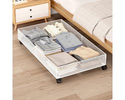 Opbergbox Onder Bed - Mobiele Organizer - Ruimte Besparen - Met Wielen - 60 x 40 x 17 cm - Wit