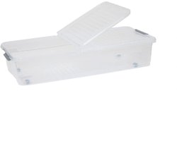Opbergbox onder bed op wielen en klapdeksel 33 liter Five® - Transparant - Stapelbaar | Nestbaar | Met deksel | Rolbaar