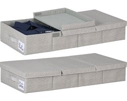 opbergbox onder bed - set van 2 - 50 l - opvouwbaar - 15 cm hoog - plat - grijs