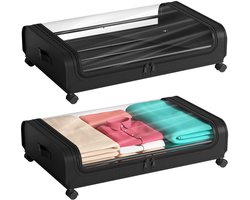 Opbergbox - Onder-Het-Bed - 2 Stuks - 48L*2 - Opbergbox met Wieltjes en Deksel - met Wielen - Opvouwbare Opbergdozen voor Onder het Bed voor Het Opbergen van Kleding - Zwart