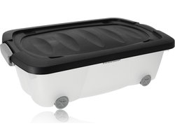 Opbergbox Onderbedbox met Deksel en Wieltjes- Zwart- 60x38.5x18 cm Opberger- Onder Bed- Huis - Kantoor -24liter