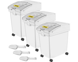 Opbergbox op Wielen 3 Stuks Voorraaddozen met Deksel 25 L Keuken Granen Bewaardozen Rijst Voorraaddoos Vershouddozen voor Voedselbehoud, Ontbijtgranen, Pasta, Koekjes en Gedroogde Producten