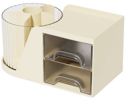 Opbergbox - Opbergdoos - 360° rotatie - Bureaublad opbergdoos - Met vakken - lades en pennenhouder - Opbergdoos voor make-upkwasten - Geschikt voor kantoor - cosmetica en school