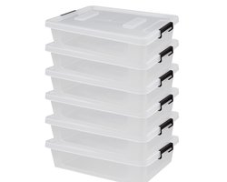 Opbergbox – Opbergdoos – Clipbox – Opbergbox met deksel – Set van 6 stuks – 9 Liter – Transparant – Stapelbaar – Met handvaten – 39x28x12