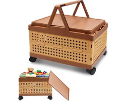 Opbergbox - Opbergmand - Ruimte Besparen - Met Wielen en Deksel - 43 cm - Bruin