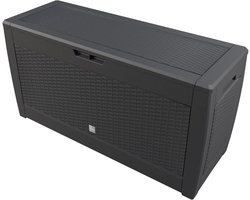 Opbergbox Rotan-look - Tuinkist Kussenbox - Tuinspullen Opbergen - Met Wielen En Handgrepen - 310 Liter - Antraciet
