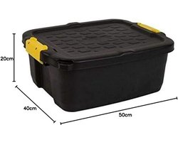 Opbergbox Set - Stapelbare Kisten - Gereedschap Opbergen - Extra Sterke Deksel - 3 x 24 Liter - Zwart Geel