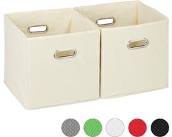 opbergbox stof - set van 2 - opvouwbaar - zonder deksel - vierkant - 30 x 30 x 30 cm - beige
