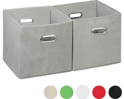 opbergbox stof - set van 2 - opvouwbaar - zonder deksel - vierkant - 30 x 30 x 30 cm - grijs