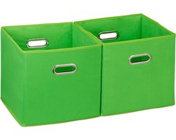 opbergbox stof - set van 2 - opvouwbaar - zonder deksel - vierkant - 30 x 30 x 30 cm - groen