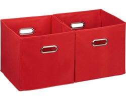 opbergbox stof - set van 2 - opvouwbaar - zonder deksel - vierkant - 30 x 30 x 30 cm - rood