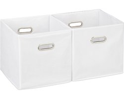 opbergbox stof - set van 2 - opvouwbaar - zonder deksel - vierkant - 30 x 30 x 30 cm - wit