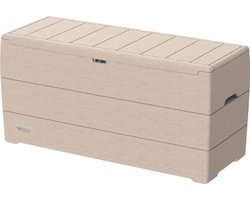 Opbergbox Tuinmeubelen - Buitenopslag Kist - Terras Meubilair - Houtlook Textuur - 270 Liter Capaciteit - Warm Taupe