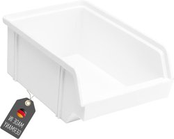 Opbergbox van kunststof wit 60 x 100 x 150 mm - Made in Germany - voor praktijk, werkplaats, magazijn & garage - sorteerdoos voor schroeven, nagels & kleine onderdelen