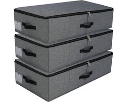 Opbergbox voor onder bed - Kleding- en speelgoedorganizer met deksel - Zwart-grijs - 3 stuks