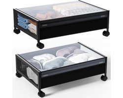 Opbergbox voor onder het bed - 2 stuks - met wieltjes - deksel - metalen frame