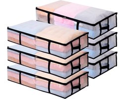Opbergbox voor Onder het Bed - 6 stuks - 90 liter - Transparant - Opbergbox met Deksel - Opvouwbaar - Handvat - Opbergmogelijkheden voor Kleding, Dekens en Kussens