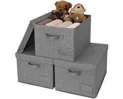 Opbergboxen met deksel, set van 3 stoffen opbergdozen voor kleding en speelgoed - Donkergrijs