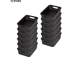 Opbergboxen met set van 12 | 20x15x6 cm | volume tot 1.65L | opbergdoos zonder deksel | perfect voor binnenshuis | Kunststof materiaal