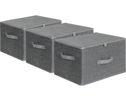 Opbergboxen Set 3 Stuks 40x30x25 Cm Grijs Met Deksel En Handvat Opvouwbaar Opbergsysteem Voor In Kasten Planken Geschikt Voor Garderobe Berging Hal